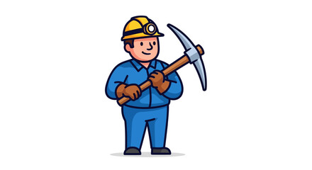 Cheerful cartoon miner worker with a pickaxe. Professional industry character in a hard hat for a logo or mascot design
