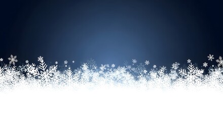 Snowflakes falling on a dark blue background with white snow