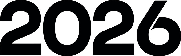 Bold black numerals of 2026 displayed with a textured grungy effect signifying future times vector