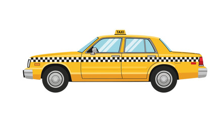 Illustration of a Yellow Cab Taxi with Checkered Pattern Side Stripe and Roof Light Sign