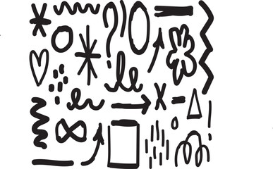 Hand Drawn Doodle Symbols and Shapes Black Ink Collection