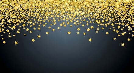 Golden star confetti falling on a dark blue background