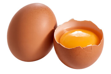 Egg and broken egg with yolk isolated on transparent background