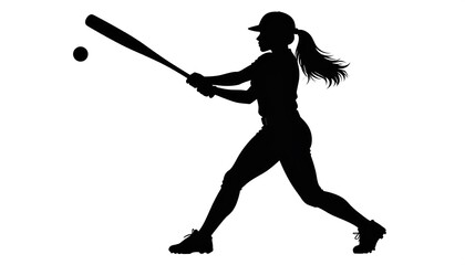 Silhouette of a female baseball player swinging at a ball