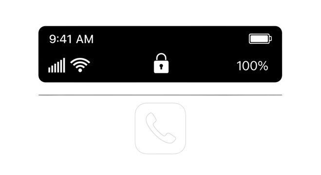 Iphone Status Bar with Full Battery, Full Wifi Signal, and Locked Screen at 9:41 AM