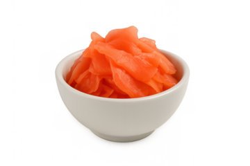 Pickled ginger (gari) serving in a white bowl, adding flavor and cleansing the palate for japanese sushi cuisine