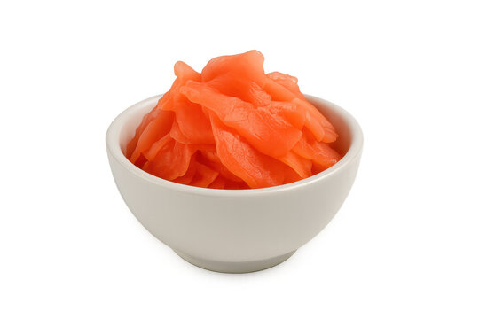 Pickled ginger (gari) serving in a white bowl, adding flavor and cleansing the palate for japanese sushi cuisine