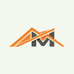 Modern architectural logo featuring an orange roof design over a stylized letter M, perfect for branding.