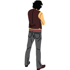 Full Body View Of A Man Standing Facing Away Arms Crossed Wearing A Maroon Vest Grey Pants And Brown Shoes With A Transparent Background