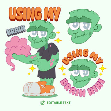 Zombie Brain Vintage Cartoon Halloween