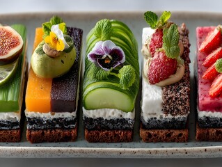 Artfully crafted gourmet desserts offer a vibrant and delicious culinary experience.