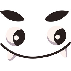 Funny cartoon face with sharp teeth and wide eyes on a white background with a transparent background graphic element for digital use