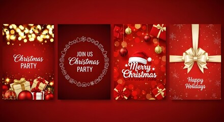 Festive christmas party invitation templates with elegant decorations