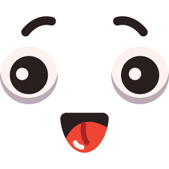 Funny Cartoon Face With Wide Eyes And Tongue Sticking Out Against Transparent Background