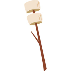 Two Toasted Marshmallows On A Wooden Stick Over White Background Ready For Roasting At A Campsite Adventure