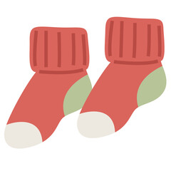 Two Cozy Red Winter Socks With Folded Cuffs And Light Green Accents Displayed Against A White Background