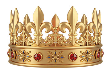 Crown with fleur de lis and jewels isolated on transparent background