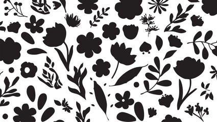 Black and white floral vector pattern: seamless flower and leaf design eps silhouette