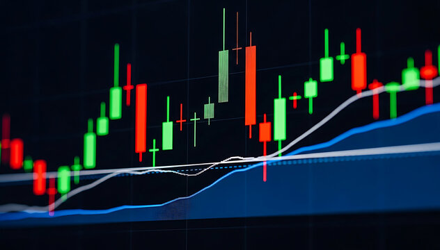 Financial chart shows stock market data graph with trend analysis and growth