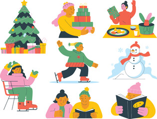 Fototapeta premium Festive winter scenes showcasing holiday cheer and cozy activities.