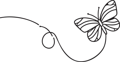 Butterfly line art vector: simple flying butterfly outline graphic eps silhouette