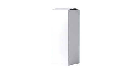 A tall, narrow, white cardboard box standing upright, isolated on a transparent background