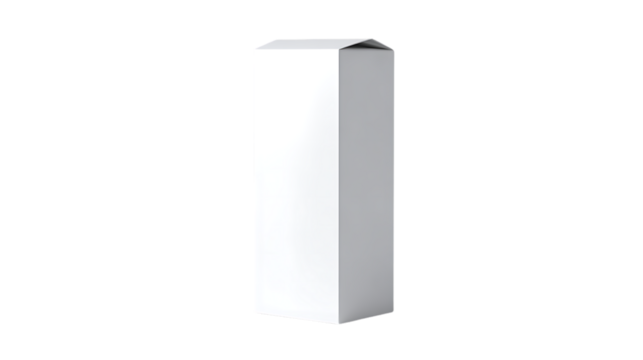 A tall, narrow, white cardboard box standing upright, isolated on a transparent background