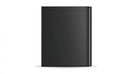 A sleek, matte black rectangle standing upright against a stark white background, creating a minimalist composition