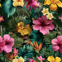 Fototapeta premium Vibrant floral patterns tropical gardens digital art nature aerial view seamless design for modern decor