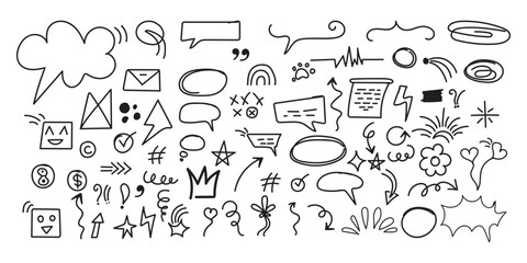 Line cute element set. Hand-drawn sketch doodle style arrow, cloud, star with marker stroke pencil highlight. Doodle sketch heart, star, cloud cartoon sticker shapes