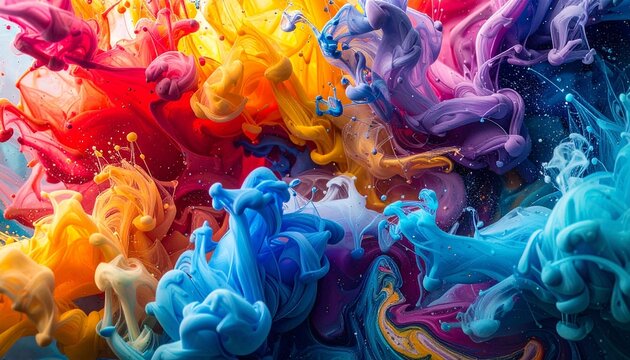 Dynamic Abstract Artwork with Swirling Multicolored Paint and Fluid Motion