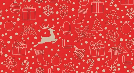 Festive red christmas pattern with white holiday icons design