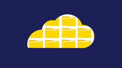 Animated cloud storage concept with multiple files inside cloud icons moving horizontally. Modern cloud computing symbol. Dynamic digital data transfer illustration. - Powered by Adobe