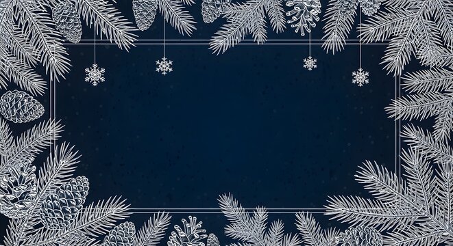 Christmas background with fir tree branches and snowflakes design