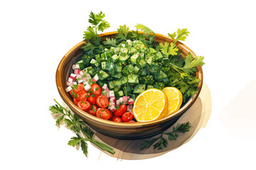 Vector illustration of tabbouleh salad with healthy vegetables for fresh food and Mediterranean meal concept