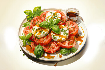 caprese salad with tomato and basil for fresh food and Italian cuisine concept vector illustration
