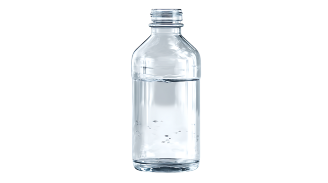 Clear glass bottle filled with water isolated on transparent background