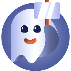 Whimsical Cartoon Ghost Character Holding A Blank Sign Board With A Friendly Smile And Big Eyes On A Circular Blue Background