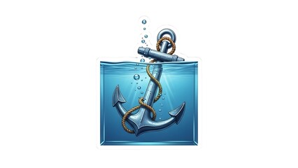 Detailed Illustration of an Anchor Submerged in Water, Emphasizing Maritime Themes and Symbolism