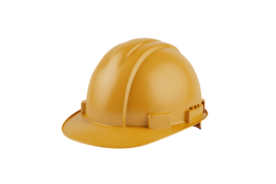 Hard hat safety equipment construction protection gear yellow industrial isolated on transparent background