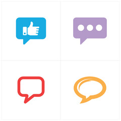Colorful Chat Bubble Icons Thumbs Up, Dots, and Empty Message Balloons Isolated