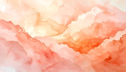 Abstract watercolor art featuring blended shades of peach, orange, and coral forming wave-like shapes