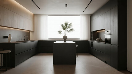 Modern Black Simple Kitchen Interior Design High-end Home Background