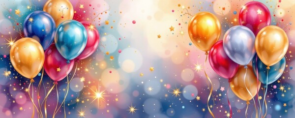 Colorful Balloons Celebration with Sparkling Festive Background