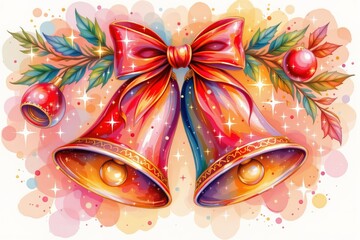 Festive Holiday Bells with Ribbon and Decorations