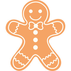 Gingerbread Man Cookie with White Icing Detail and Transparent Background Festive Holiday Treat