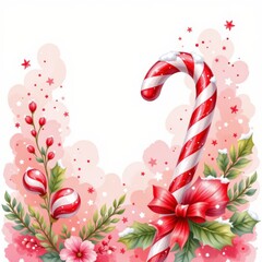 Obraz premium Festive Holiday Candy Cane with Holly and Berries Arrangement