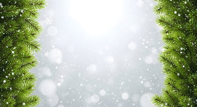 Festive christmas background with fir branches and falling snow - Powered by Adobe