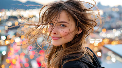 夜景を眺める女性