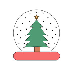 Christmas snow globe outline icon with evergreen tree and falling snow​.